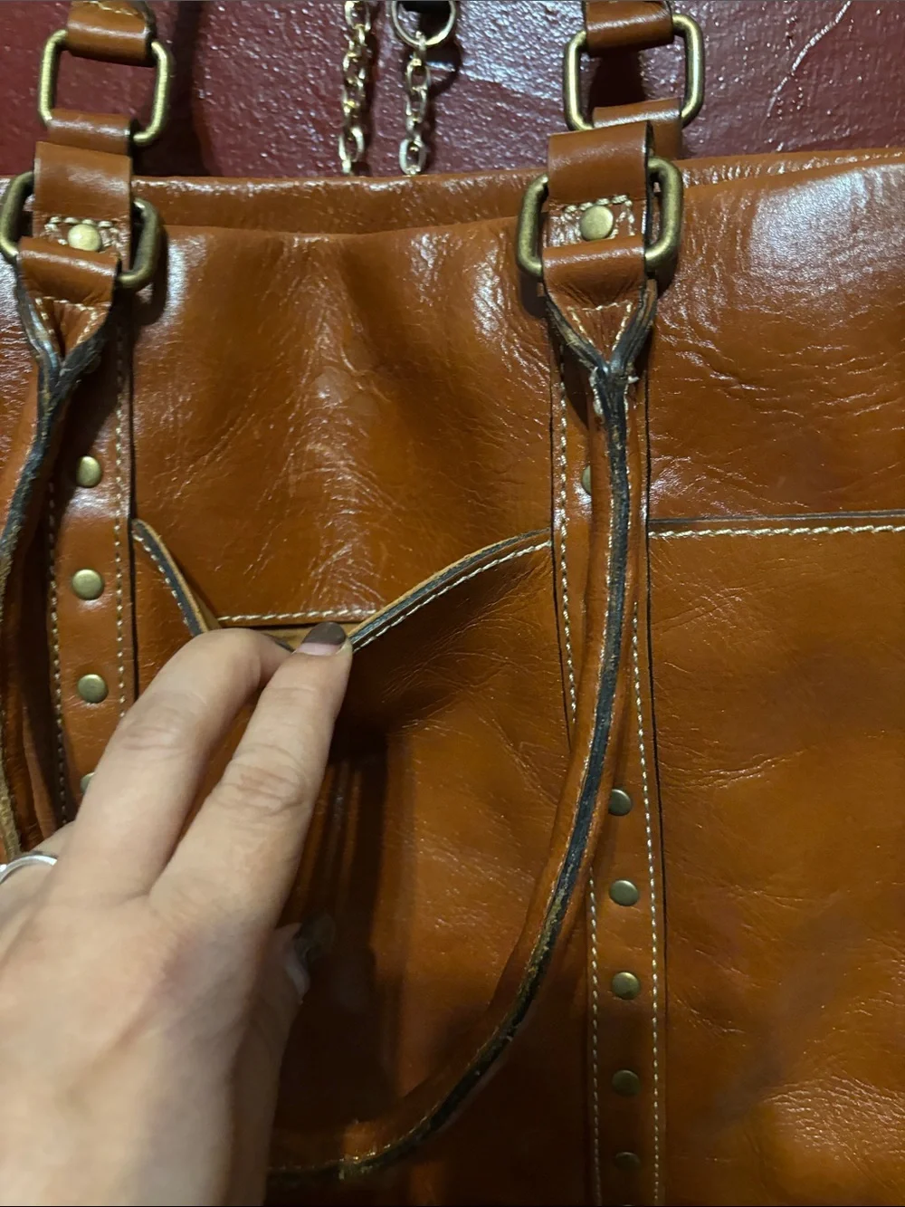 Patricia Nash Cognac Leather Studded Tote
